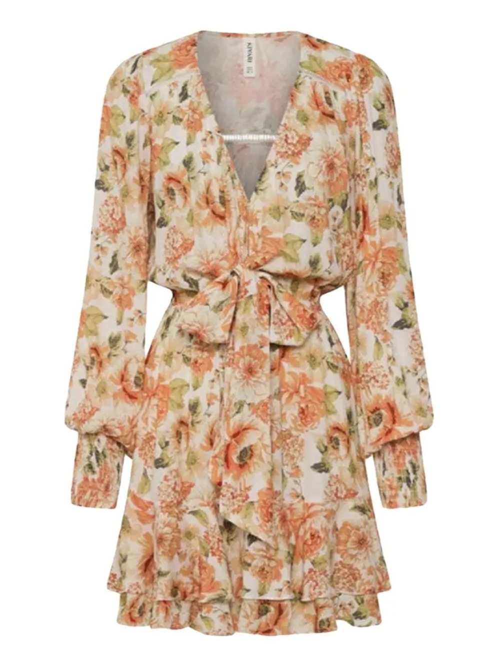 Anthropologie Kivari Everly Peach Floral Tie-Front Mini Dress 4 - Picture 5 of 11